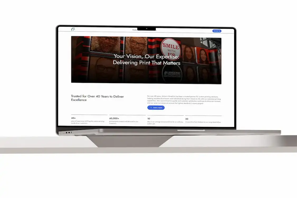 Marketing website for Unicorn Graphics, a commercial printing company.